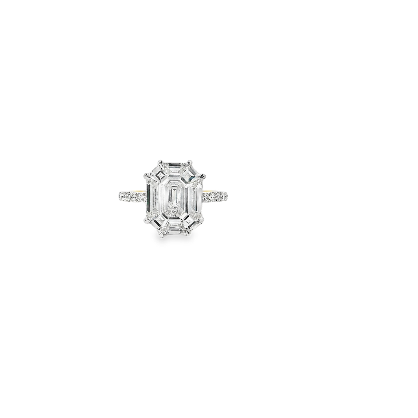 Elegant Emerald Pie Cut Diamond Ring (Special Cut 9pcs)